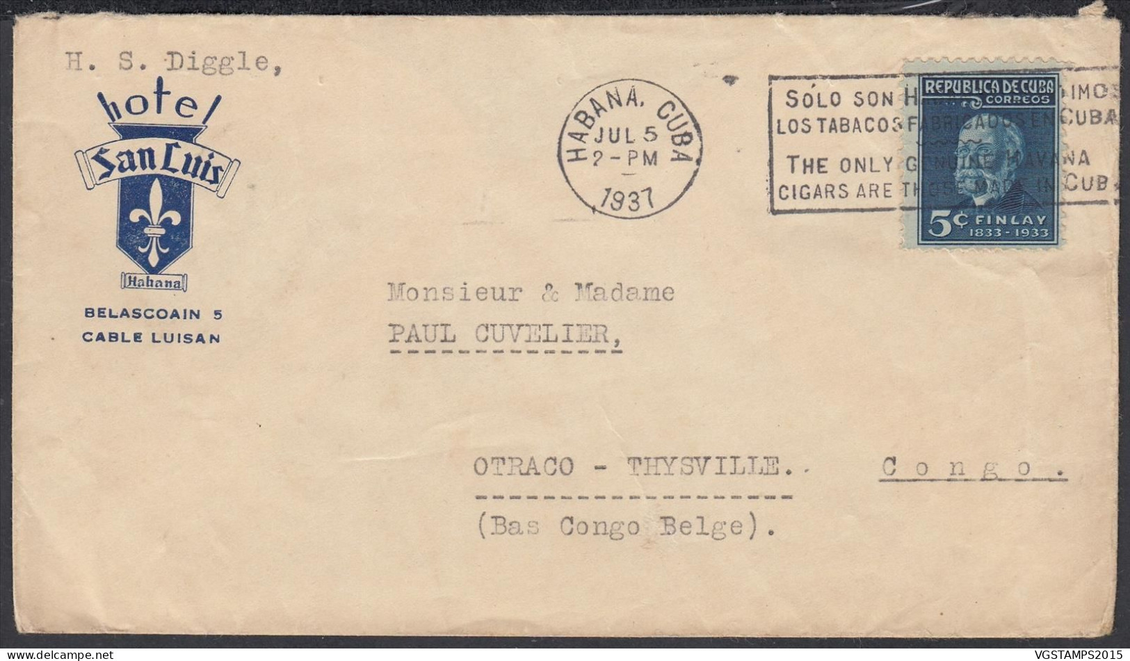 Cuba 1937 -  Lettre De L' Habana à Destination Thysville (Bas Congo Belge) ..... (EB) DC-12390 - Usati