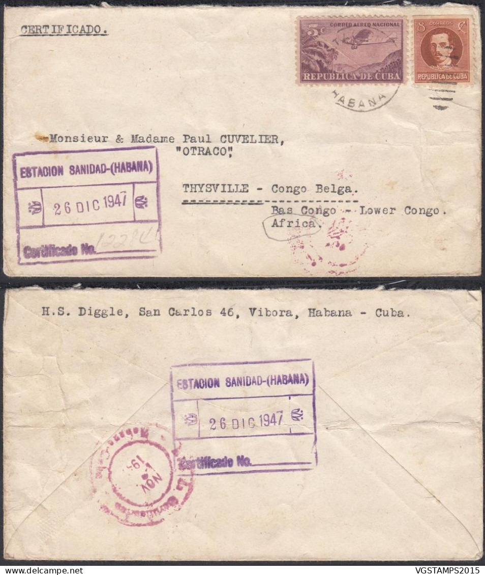 Cuba 1947 -  Lettre Recommandée De L' Habana à Destination Thysville (Bas Congo Belge) ..... (EB) DC-12391 - Usati