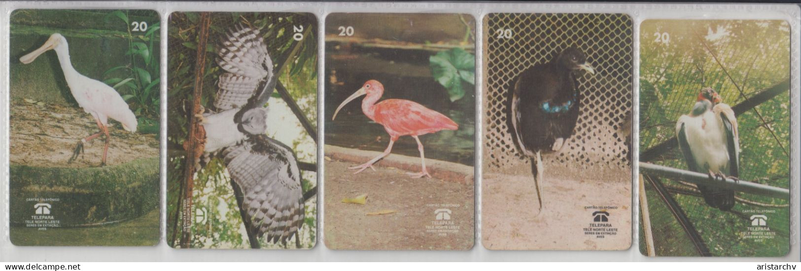 BRASIL 1999 BIRDS SPOONBILL HARPY EAGLE IBIS JACAMIM VULTURE 5 CARDS - Sonstige & Ohne Zuordnung
