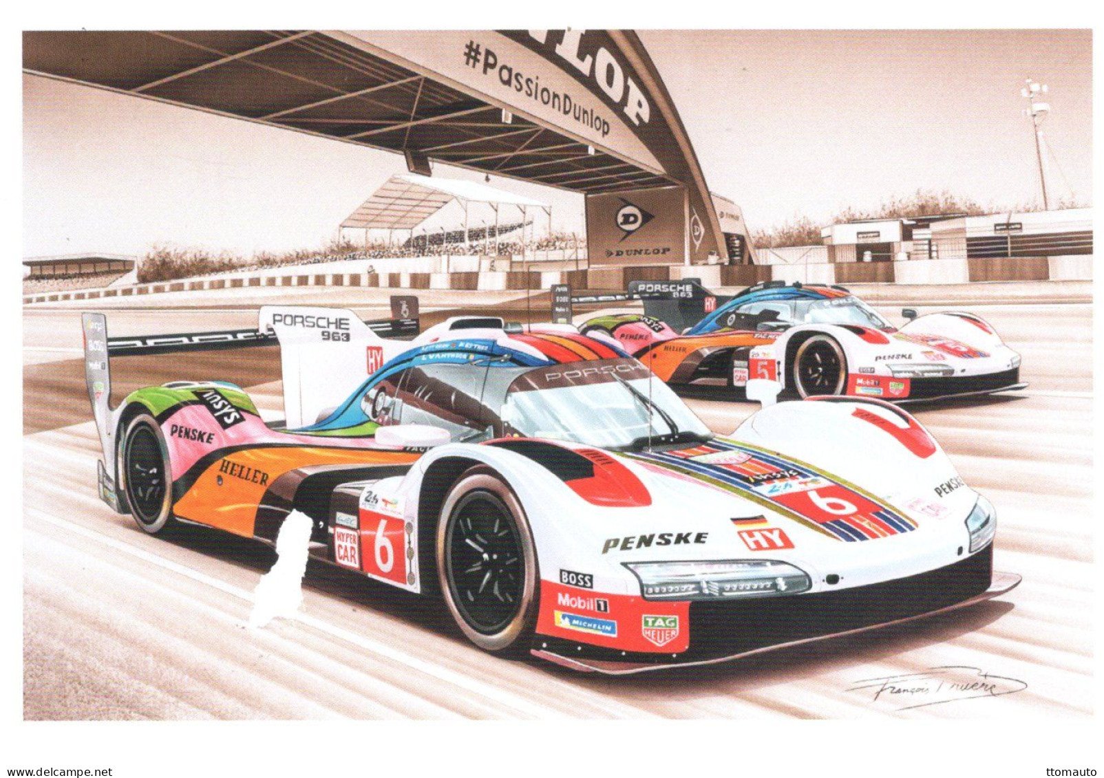 24 Heures Du Mans 2023 - Porsche 963 - Concurrents: André Lotterer/Kévin Estre - Artiste:Francois Bruere - CPM - Le Mans