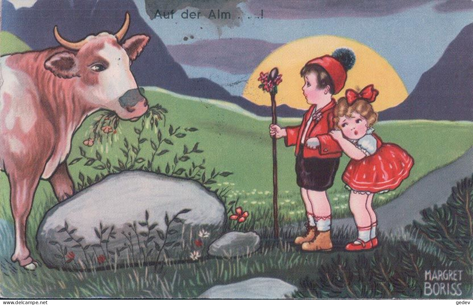 Margret Boriss, Enfants Et Vache Au Clair De Lune (379) - Boriss, Margret