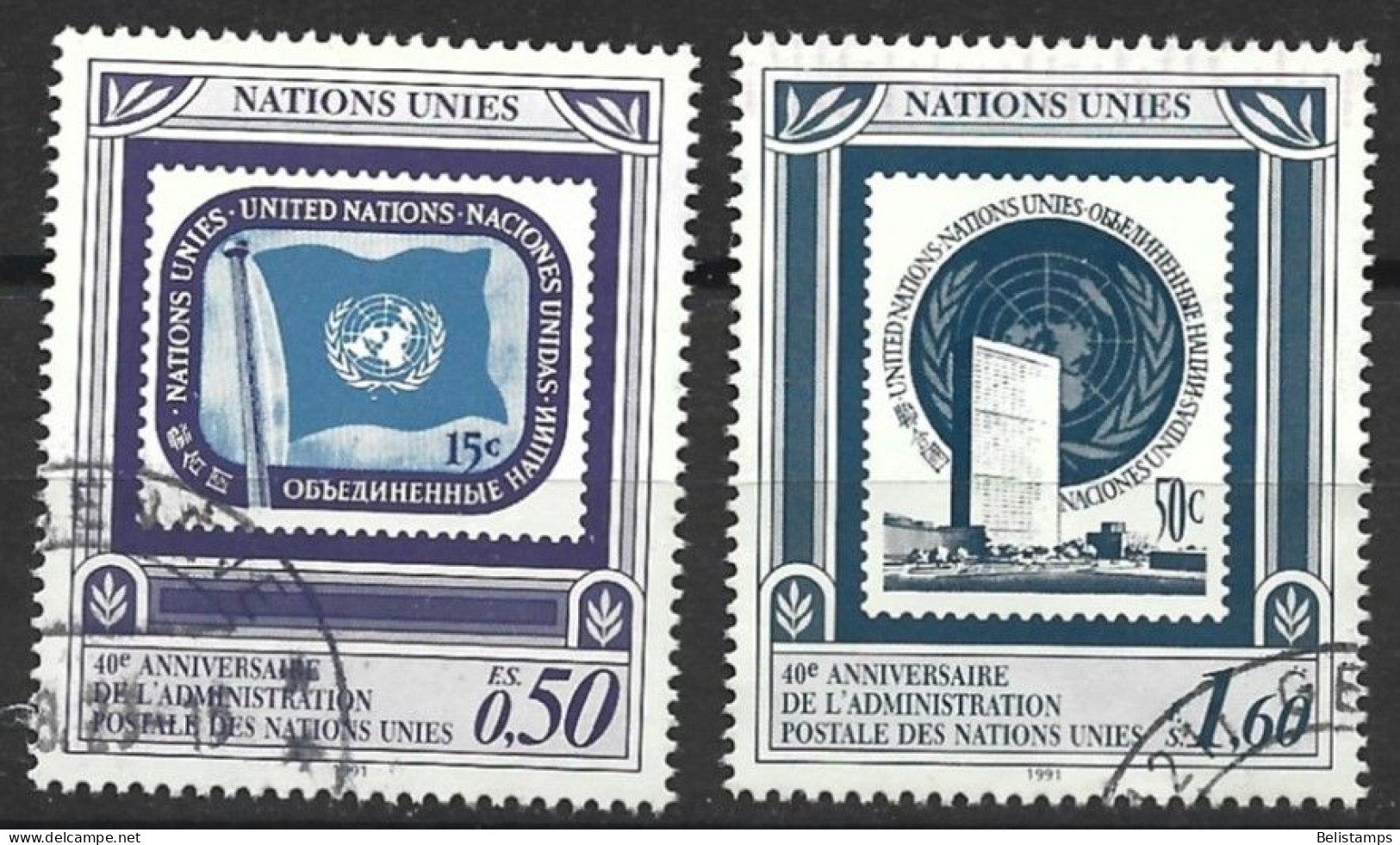 United Nations, Geneva 1991. Scott #207-8 (U) UN Postal Administration, 40th Anniv.  *Complete Set* - Oblitérés