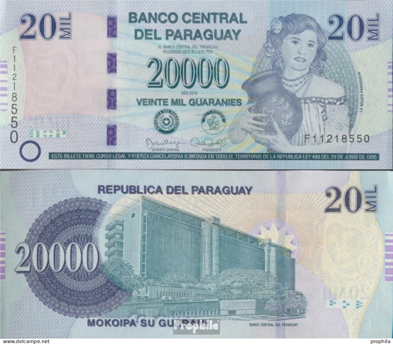 Paraguay Pick-Nr: 238a Bankfrisch 2015 20.000 Guaranies - Paraguay