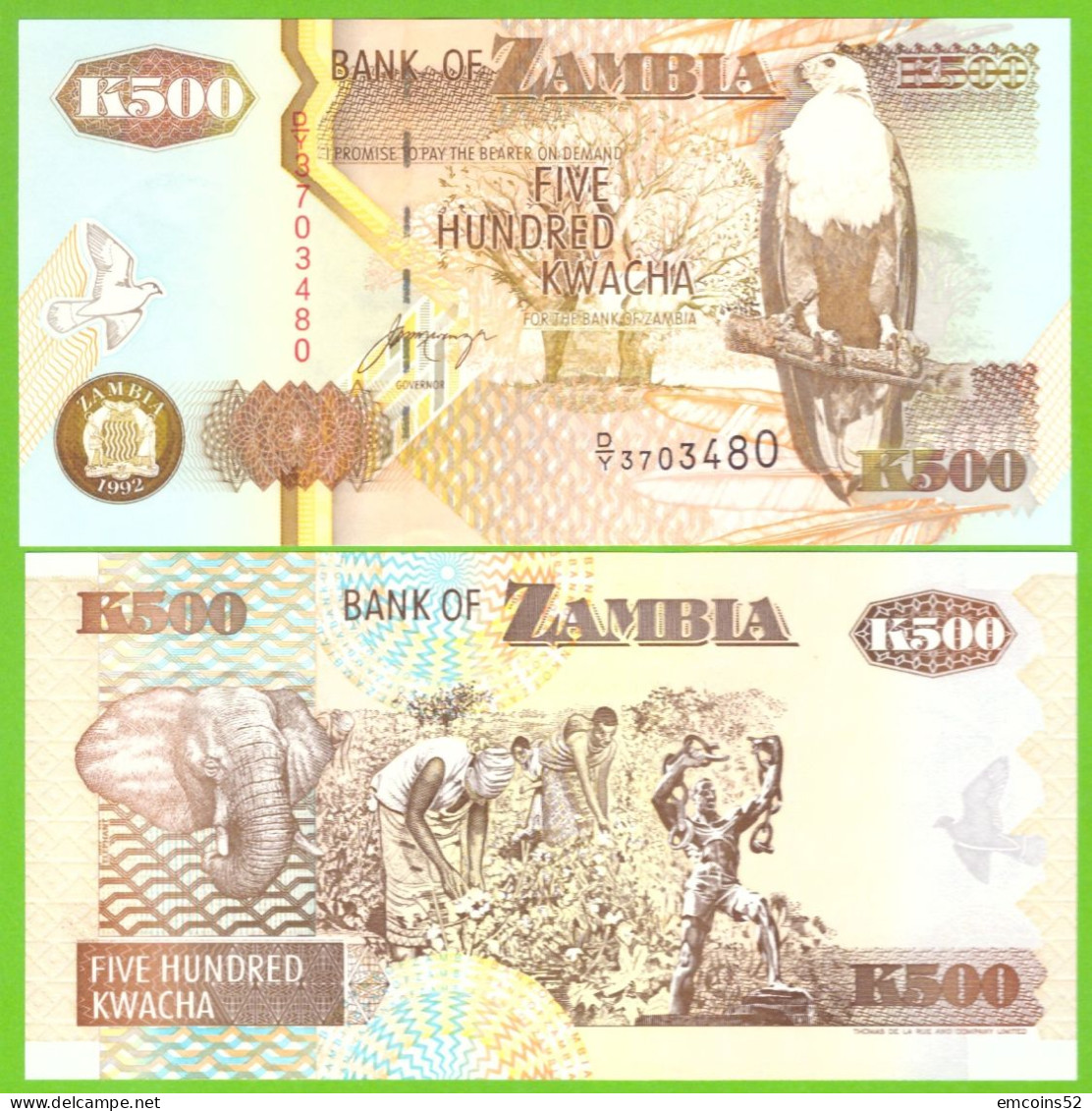 ZAMBIA 500 KWACHA 1992 P-39b UNC - Zambie