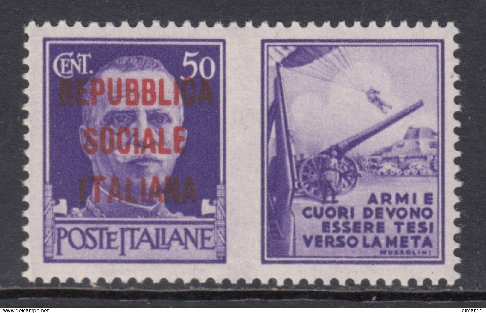 ITALIA - RSI - Propaganda N.34E- Cat.1000 Euro Soprastampa Rosso/arancio FIRMATO GAZZI +BIONDI - MNH** Gomma Integra - War Propaganda