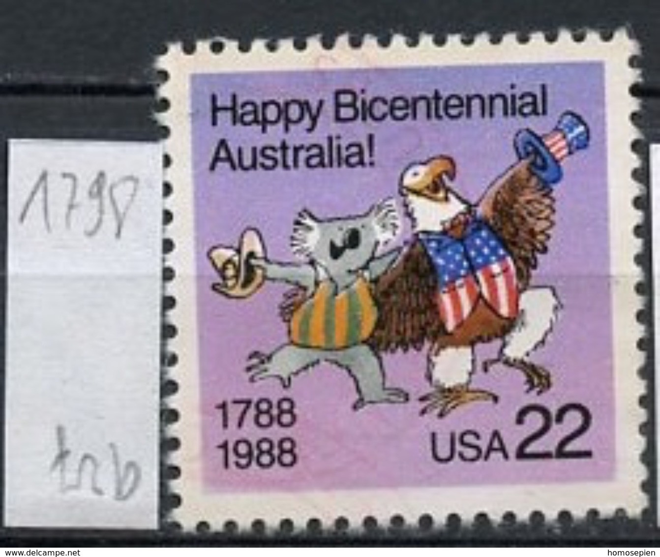 Etats Unis - Vereinigte Staaten - USA 1988 Y&T N°1798 - Michel N°1963 (o) - 22c Australie - Gebruikt