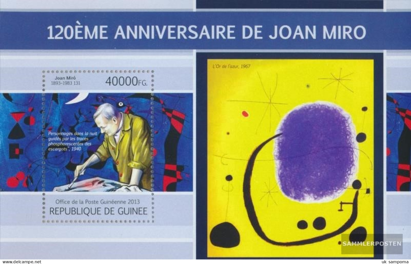 Guinea Miniature Sheet 2213 (complete. Issue) Unmounted Mint / Never Hinged 2013 Joan Miró - Guinée (1958-...)