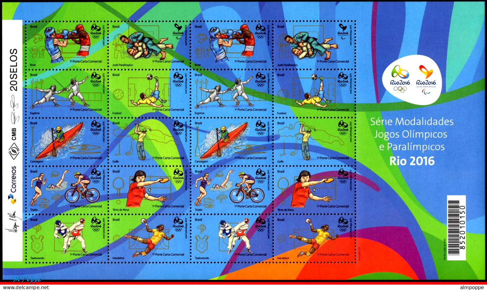 Ref. BR-3307 BRAZIL 2015 - OLYMPIC AND PARALYMPICGAMES, RIO 2016, 2ND SERIES SHEET MNH, SPORTS 20V Sc# 3307 - Sommer 2016: Rio De Janeiro