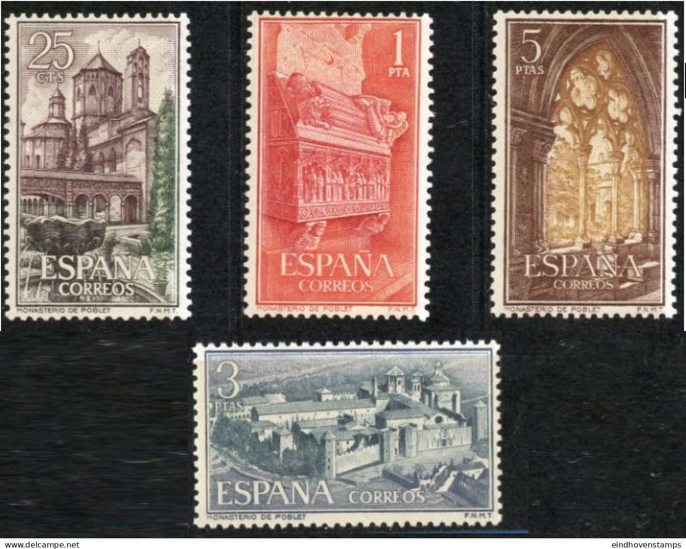 Spain 1963 Poblet Cistenierzer Cloister 4 Values MNH Tomb Of King Martin I Of Aragon - Abbeys & Monasteries