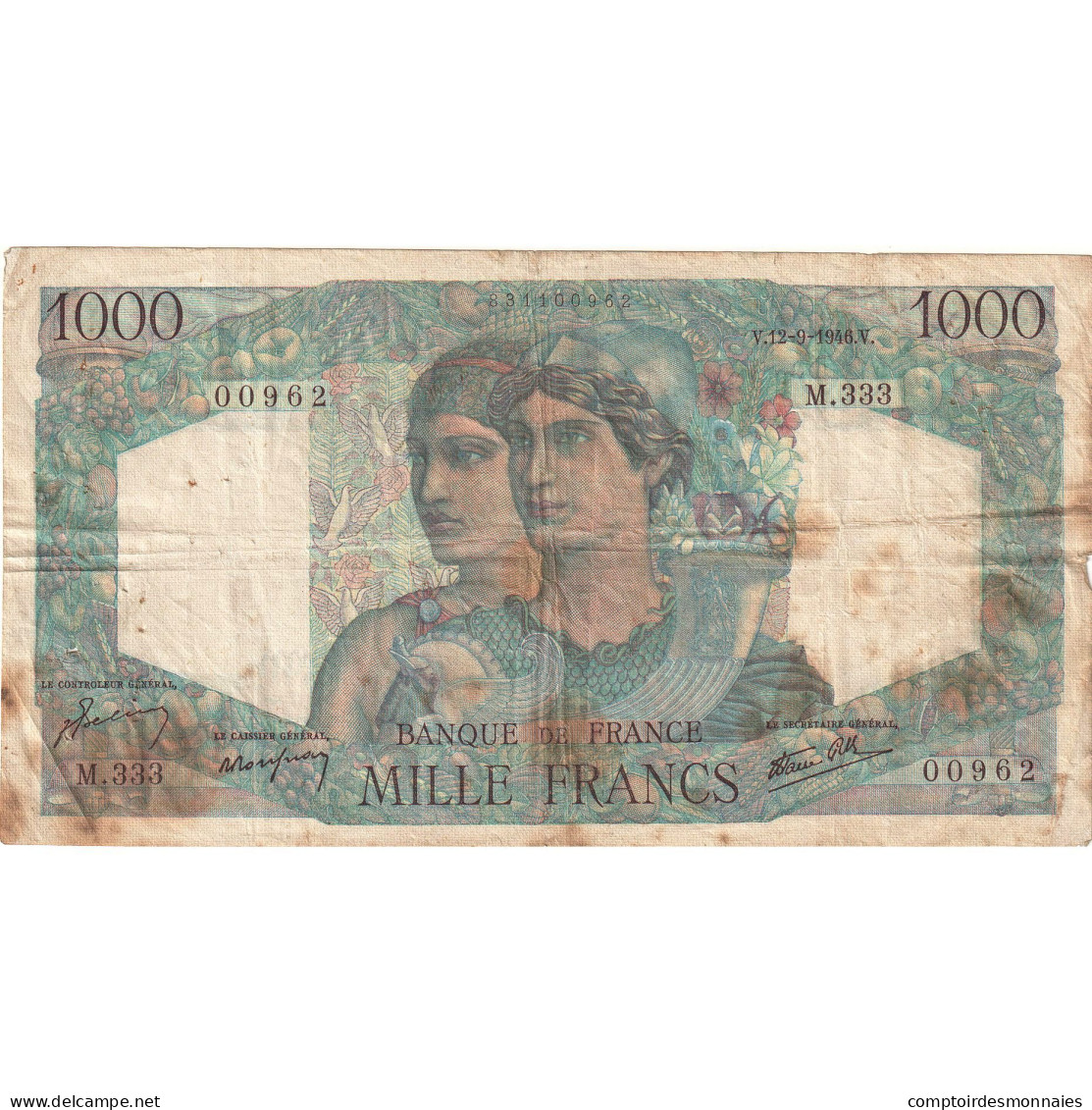 France, 1000 Francs, Minerve Et Hercule, 1946, M.333, TB+, Fayette:41.16 - 1 000 F 1945-1950 ''Minerve Et Hercule''