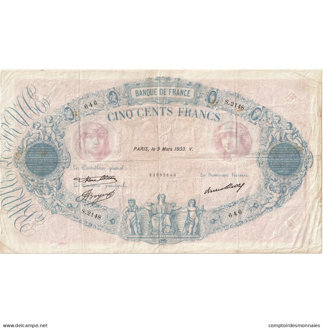 France, 500 Francs, Bleu Et Rose, 1933, S.2148, TB+, Fayette:30.36, KM:66m - 500 F 1888-1940 ''Bleu Et Rose''