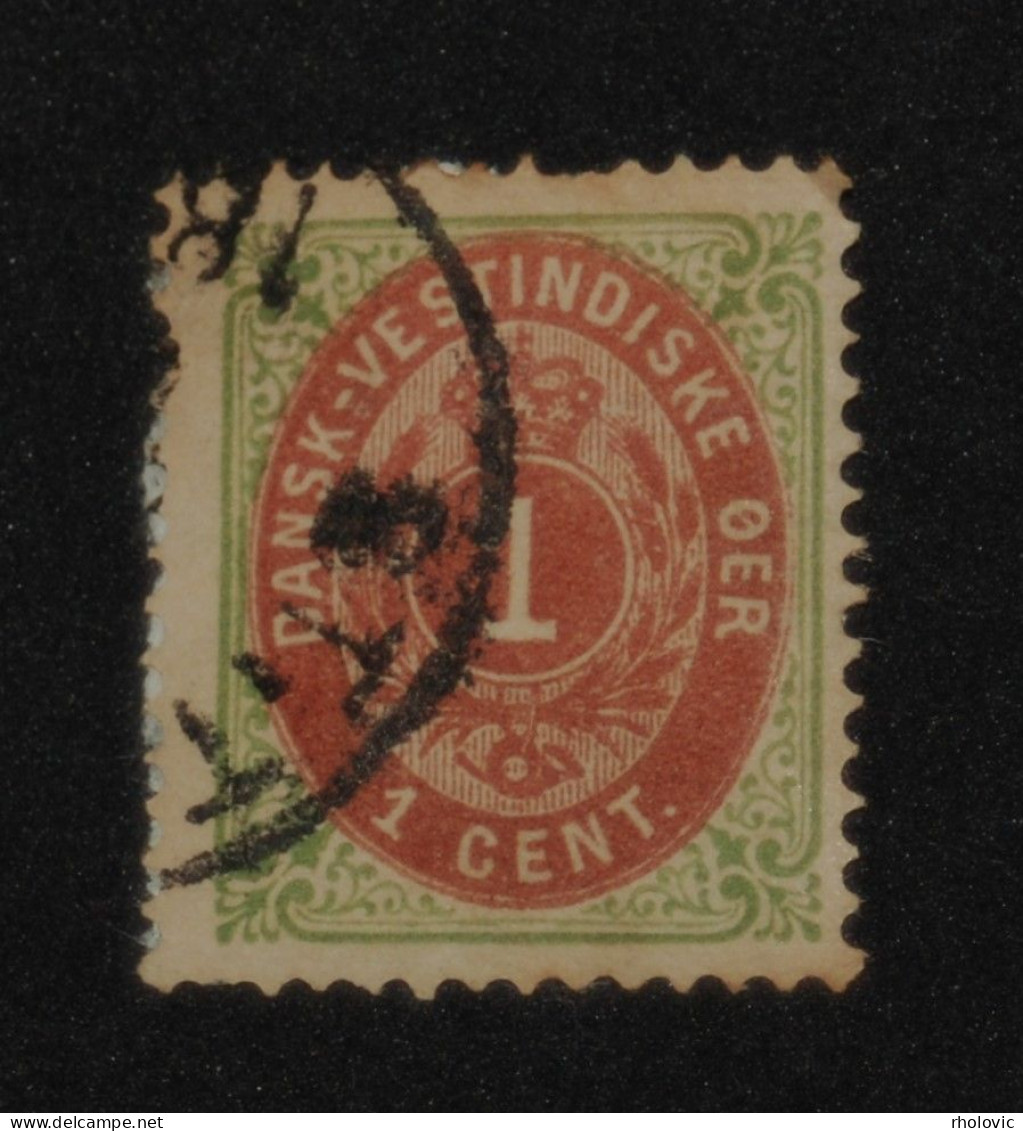 DENMARK WEST INDIES 1873, Figure In Window, 1c, Brown, Green, Mi #5 II B, Used, CV: €35 - Dänische Antillen (Westindien)