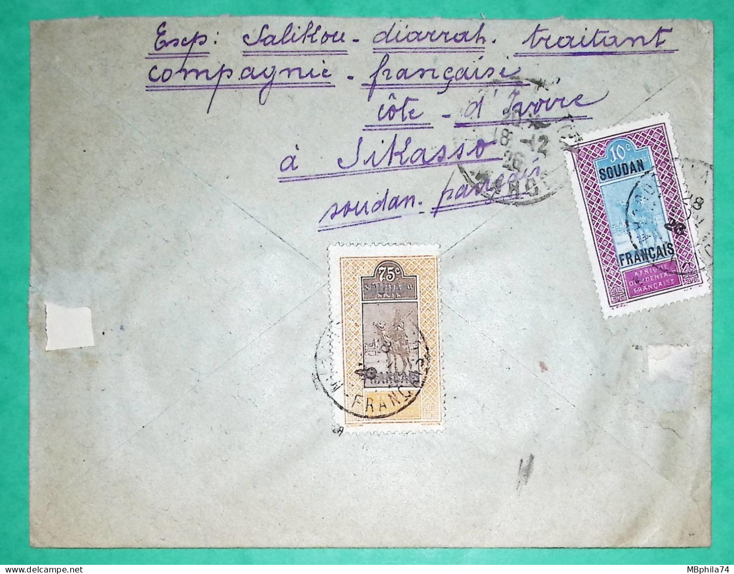 BELLE LETTRE PAR AVION SOUDAN FRANCAIS SIKASSO POUR CASABLANCA MAROC 1926 LETTRE COVER FRANCE - Covers & Documents