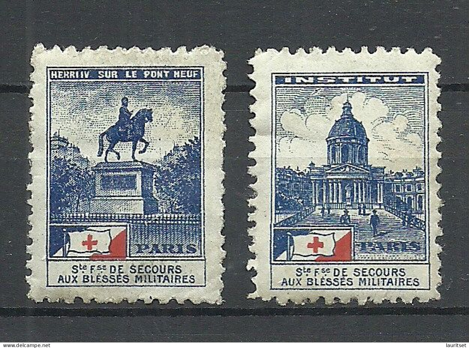 FRANCE Ca. 1914-1918 WWI Paris Secours Aux Blesses Militaires Red Cross Vignettes Advertisings Stamps * - Red Cross