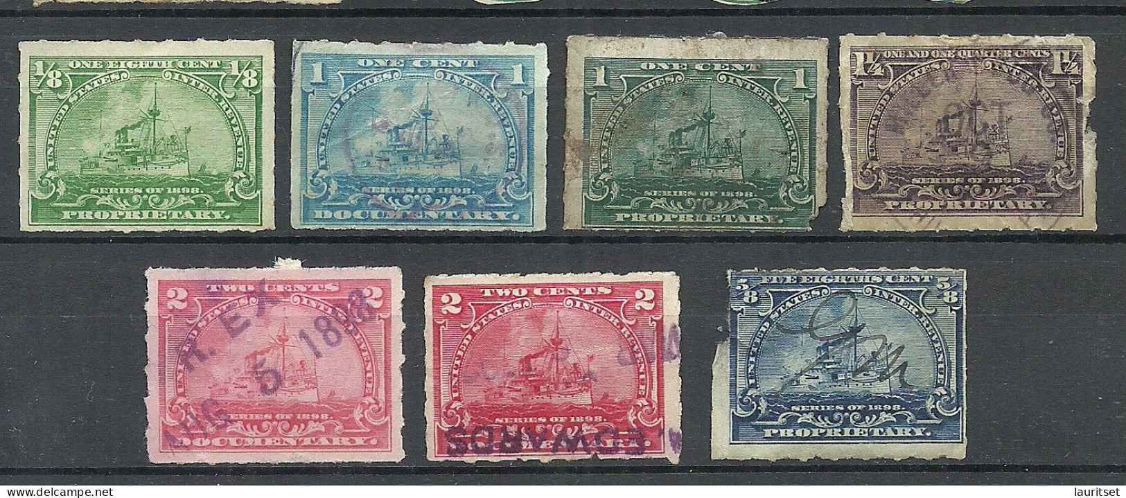 USA USA 1898 INTERNAL REVENUE DOCUMENTARY & Proprietary Stamps Ships (*)/o - Revenues