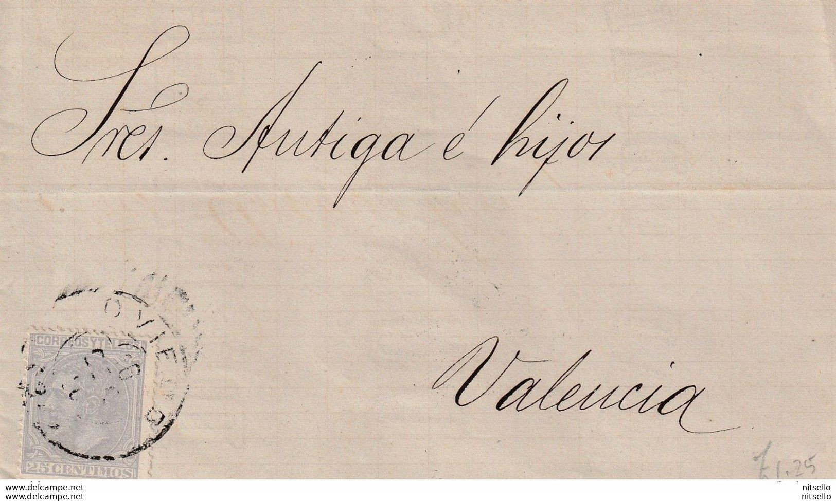 LOTE 2172   // (C110)  ESPAÑA 1880-CARTA-Edifil: 204. ALFONSO XII. OVIEDO A VALENCIA - Covers & Documents