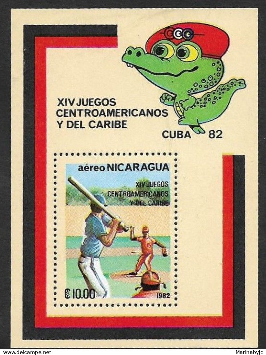 SD)1982 NICARAGUA 14th CENTRAL AMERICAN AND CARIBBEAN GAMES, BASEBALL 10CR, SOUVENIR SHEET PRINTED IN CUBA, MNH - Nicaragua