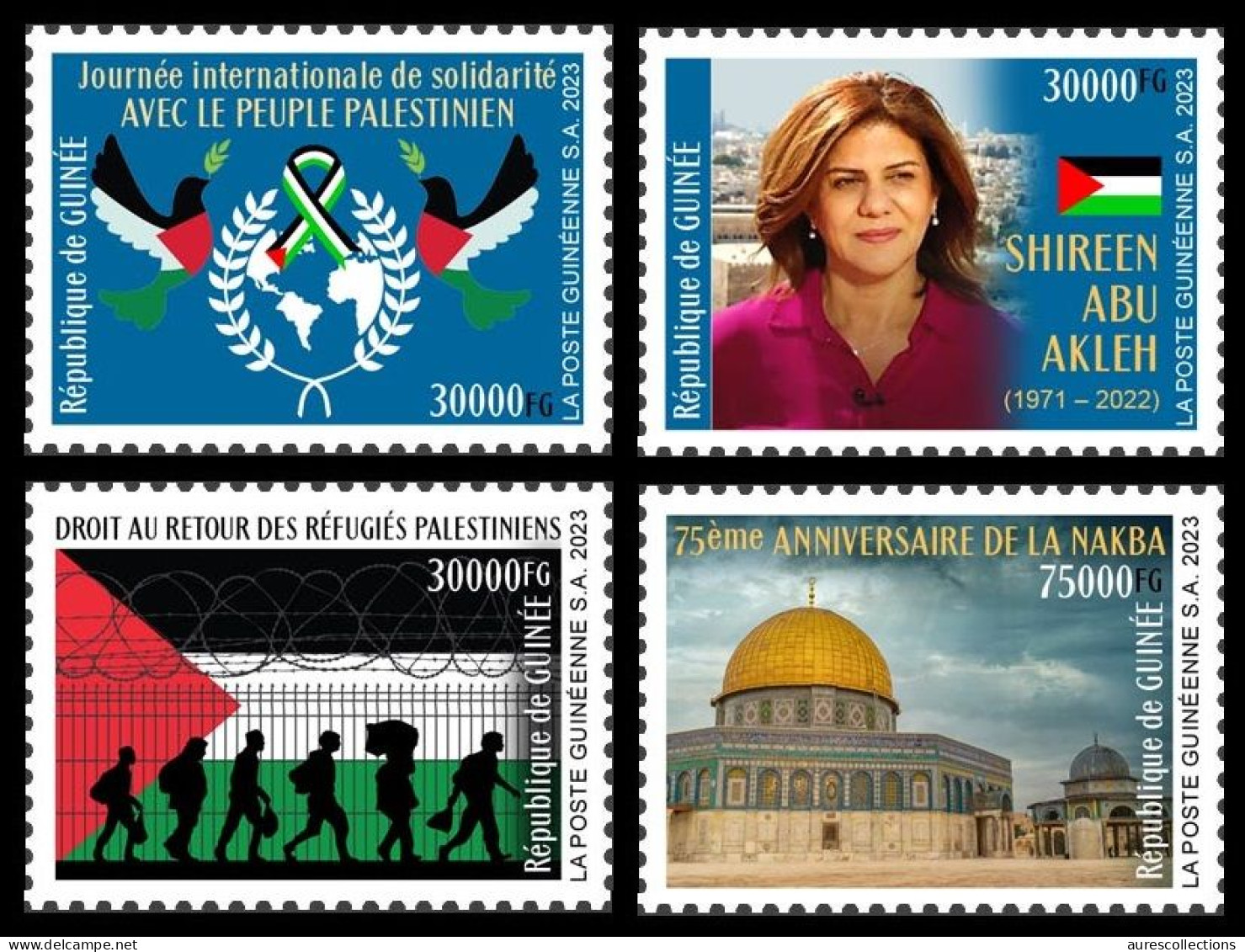 GUINEA 2023 SET 4V - PALESTINE JERUSALEM - SOLIDARITY PALESTINIAN PEOPLE - SHIREEN ABU AKLEH - RIGHT OF RETURN MNH - Islam