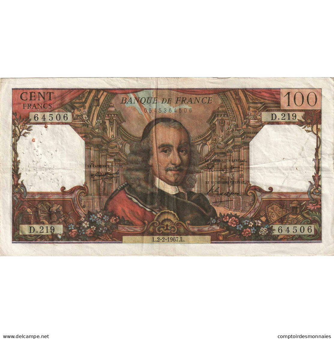 France, 100 Francs, Corneille, 1967-02-02, D.219, TB+ - 100 F 1964-1979 ''Corneille''