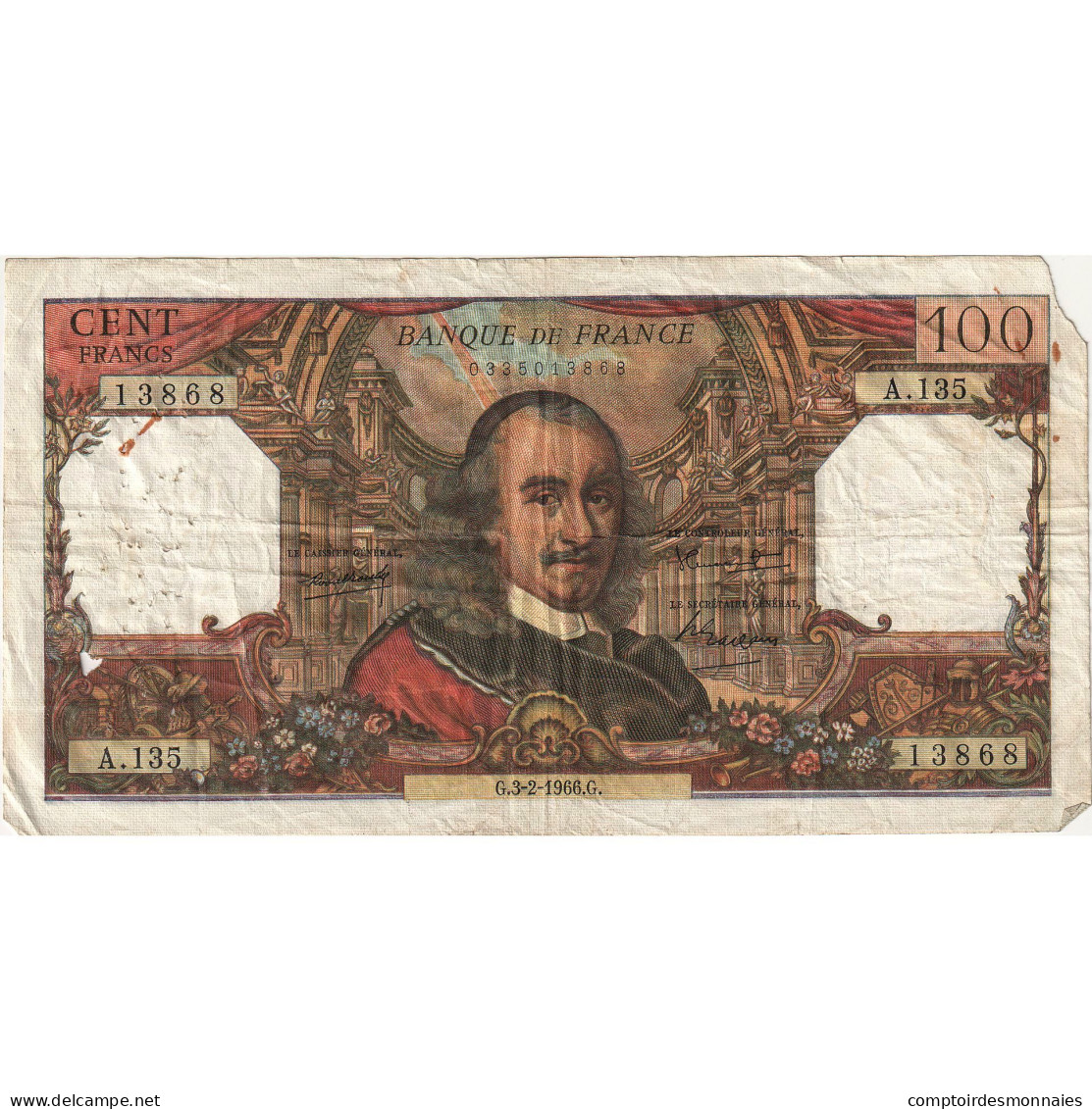 France, 100 Francs, Corneille, 1966-02-03, A.135, AB+ - 100 F 1964-1979 ''Corneille''