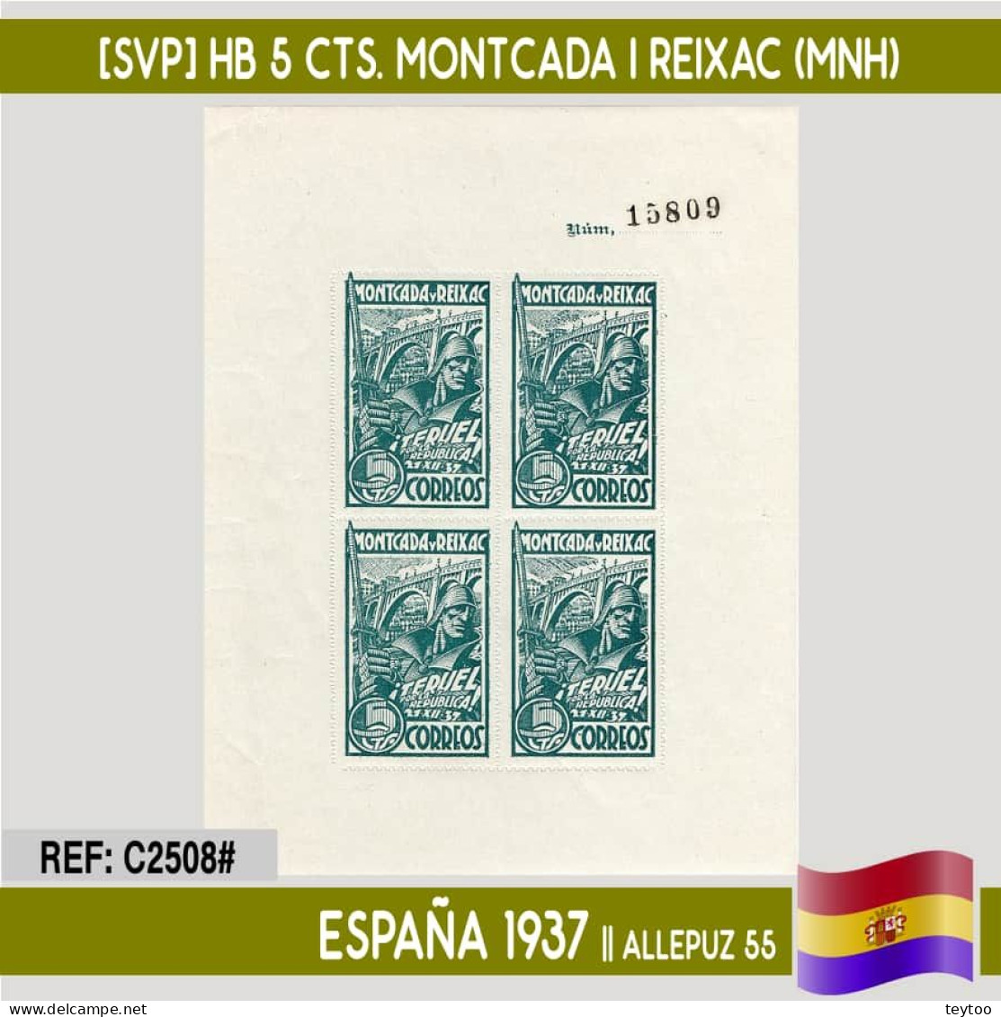 C2508# España 1937 [SVP] HB 5 Cts. Teruel Por La República (MNH) - Republican Issues