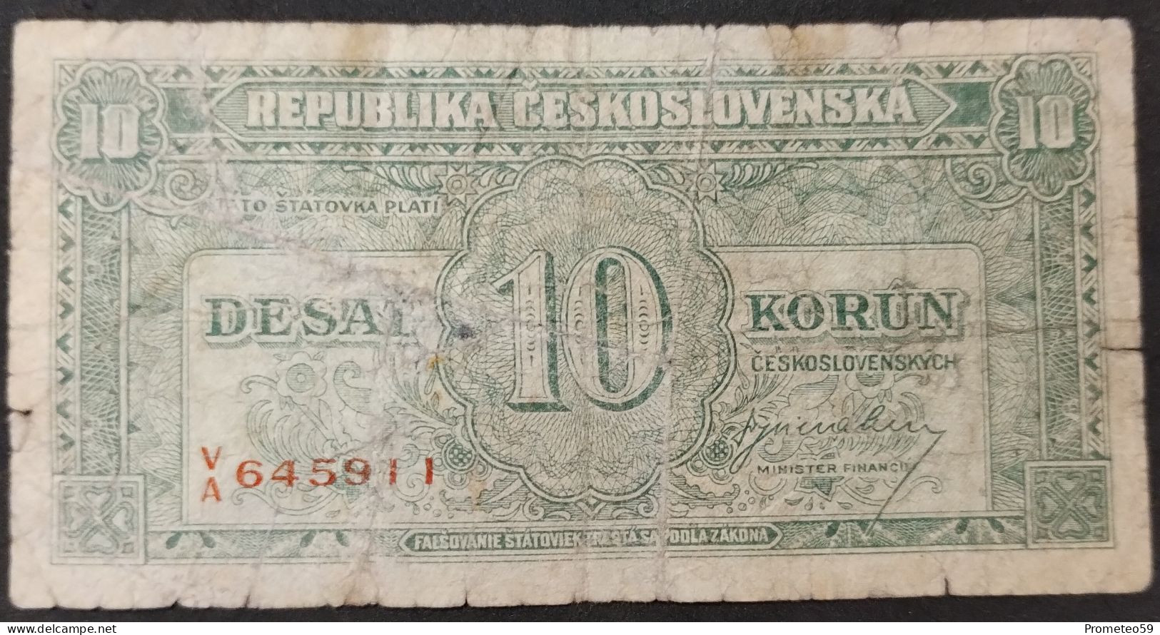 Checoslovaquia – Billete Banknote De 10 Coronas – 1945 - Czechoslovakia