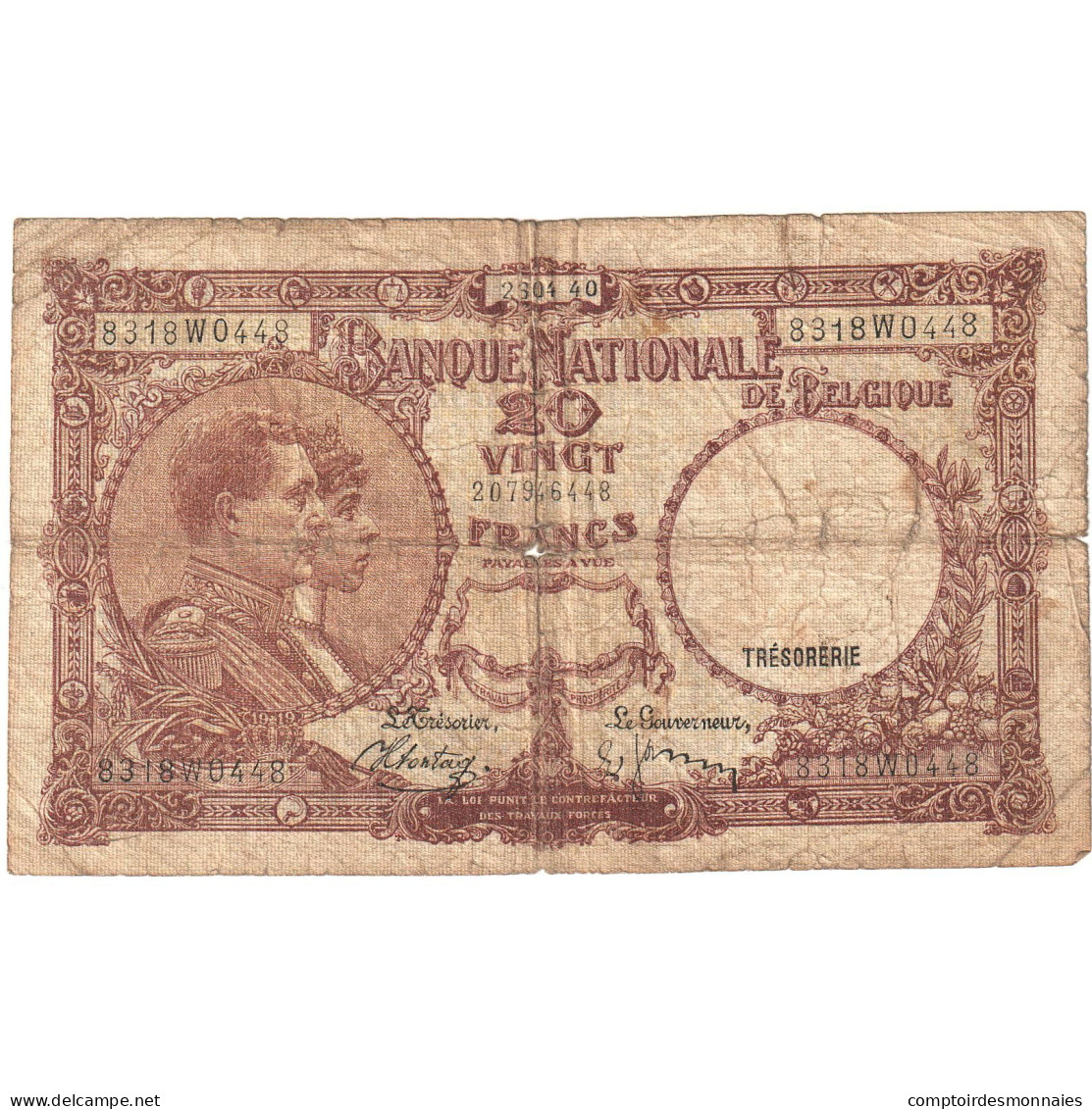 Billet, Belgique, 20 Francs, 1940, 1940, KM:111, AB - 20 Franchi