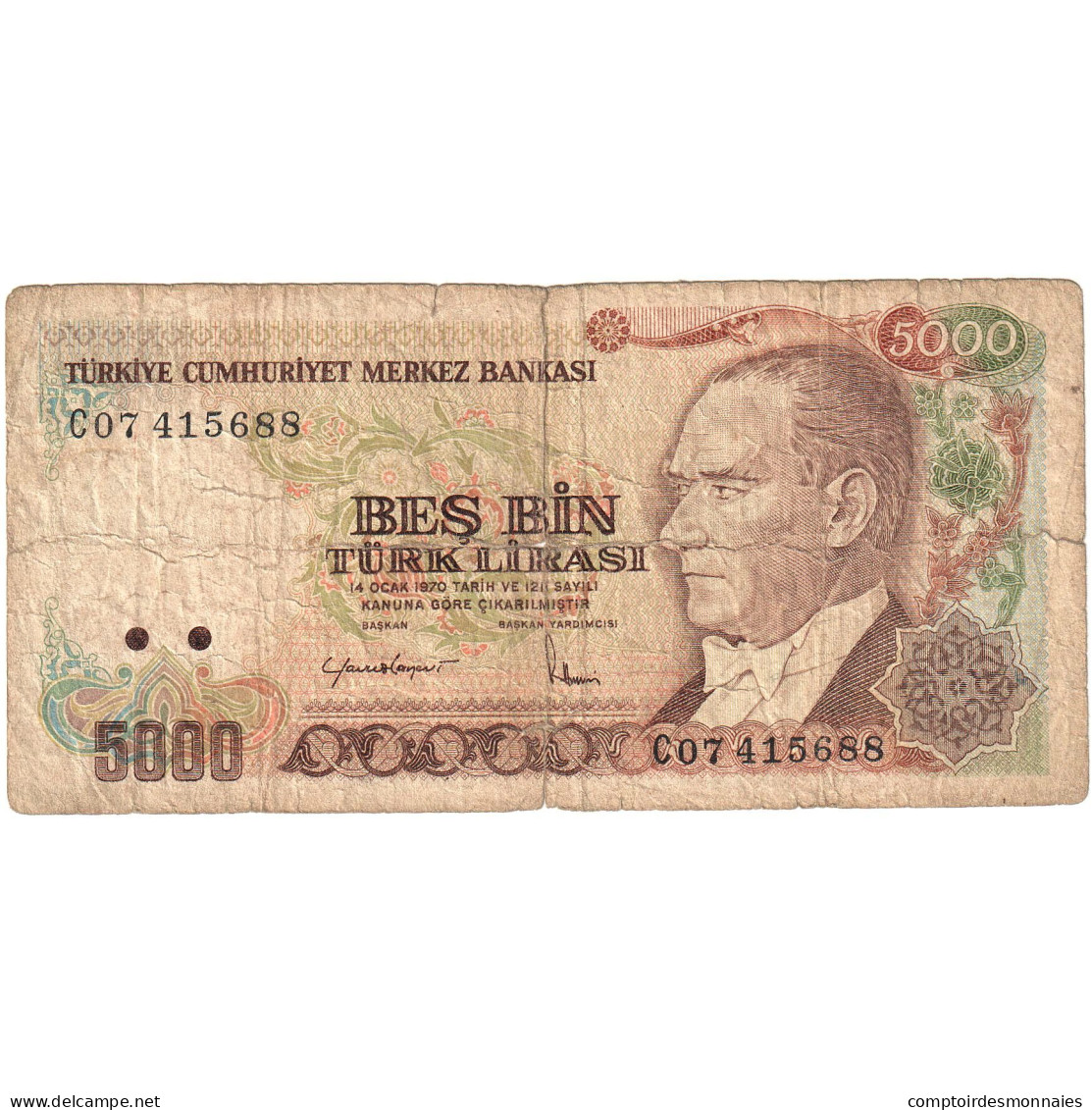 Billet, Turquie, 5000 Lira, 1970, KM:197, B+ - Türkei