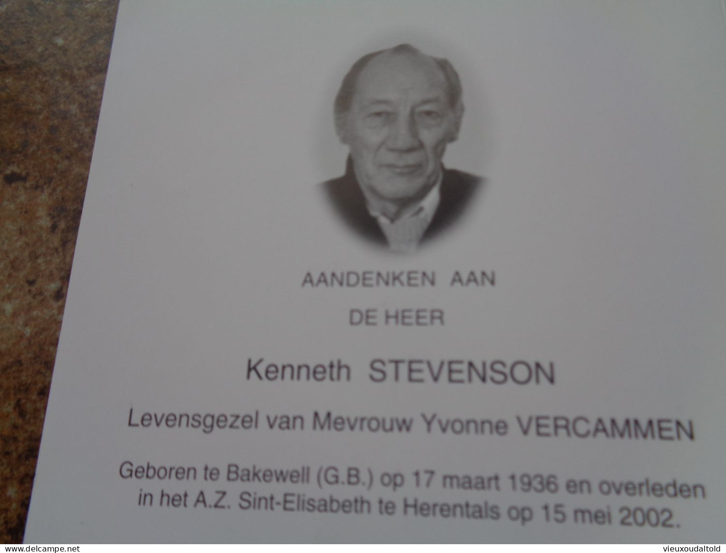 Doodsprentje/Bidprentje  Kenneth STEVENSON   Bakewell (G.B.) 1936-2002 Herentals - Religion & Esotérisme