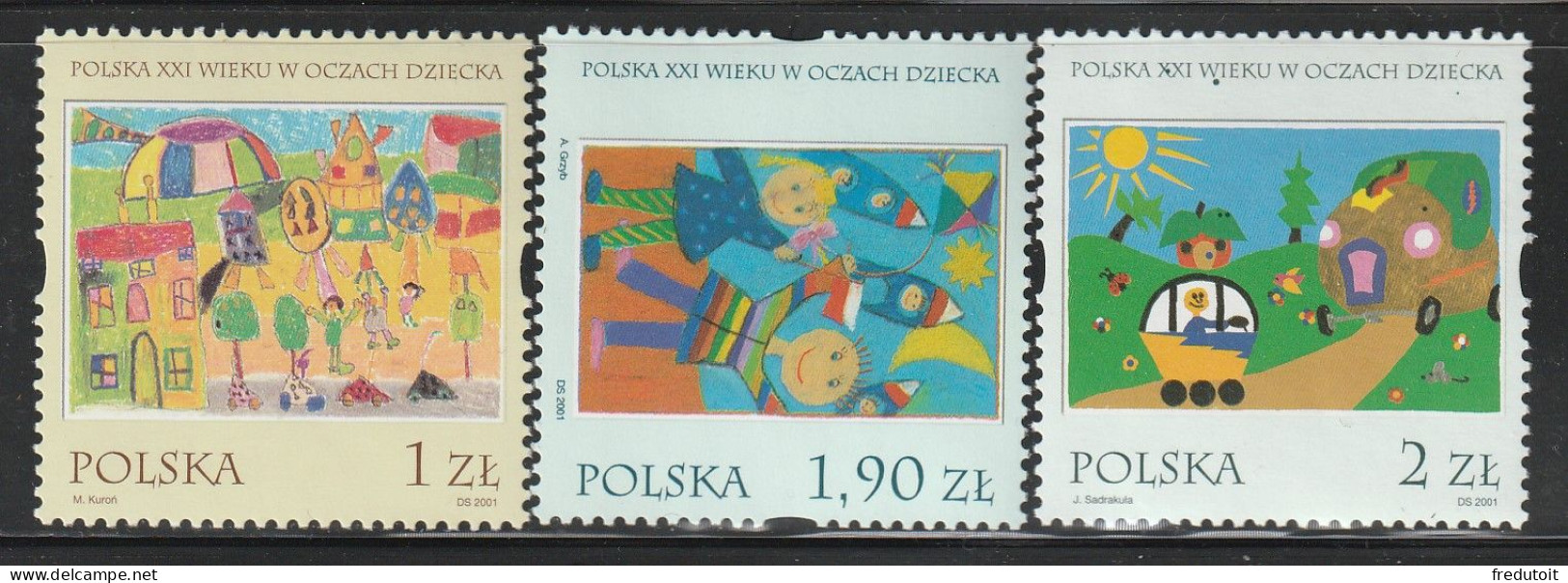 POLOGNE - N°3688/90 ** (2001) Dessins D'enfants - Unused Stamps