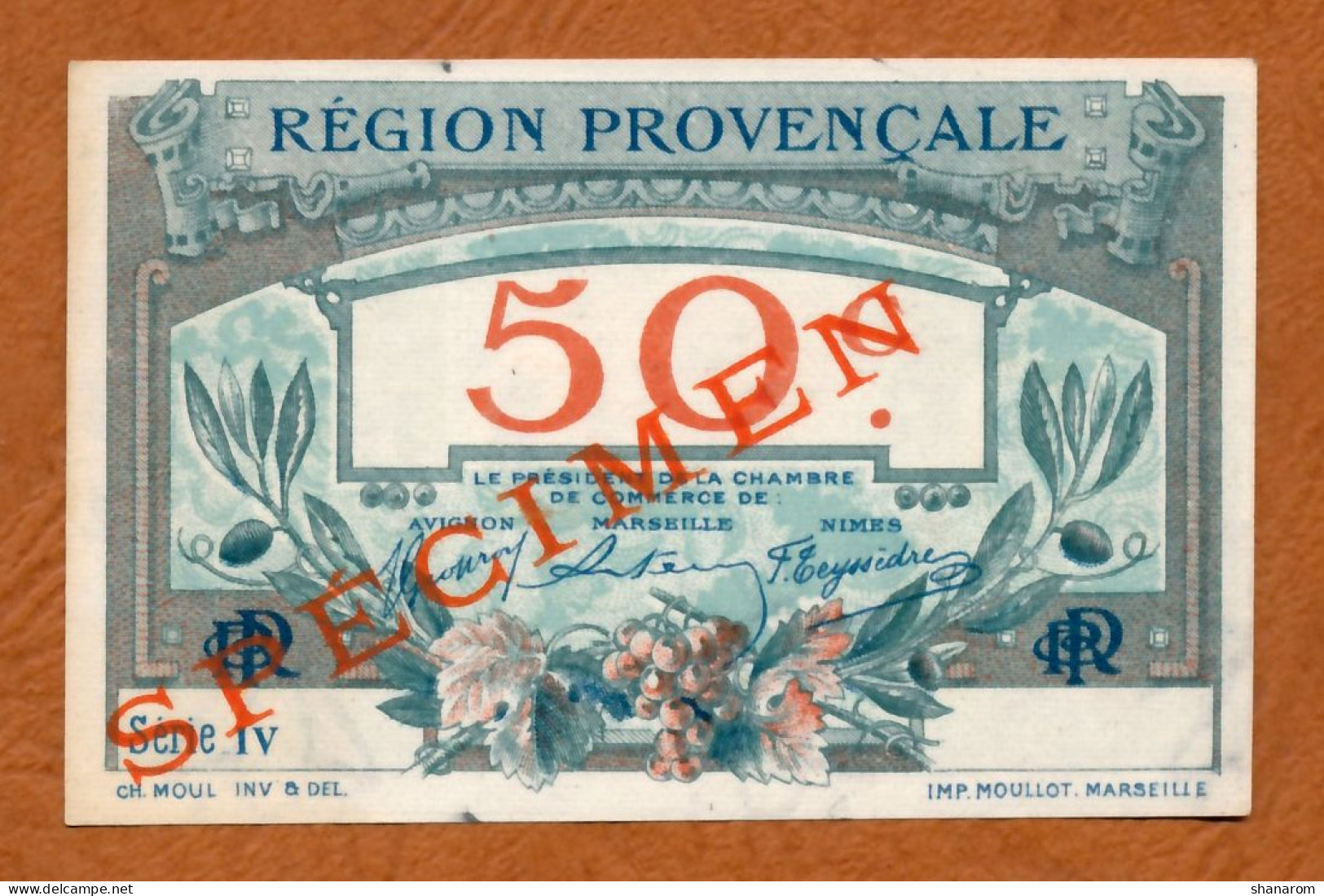 1914-18 // C.D.C. // REGION PROVENCALE-MARSEILLE-AVIGNON-NIMES // 50 Cts // Série IV // SPECIMEN // Filigrane Abeilles - Chambre De Commerce