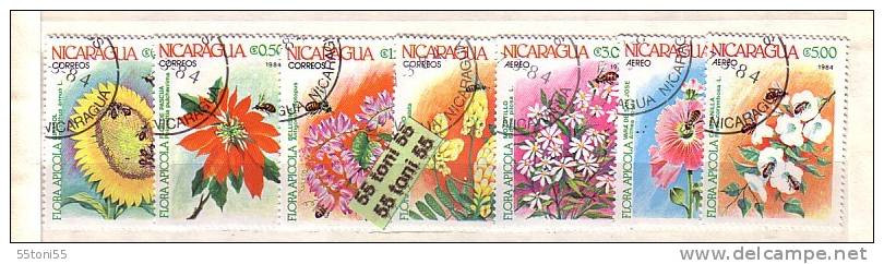 1984 FLOWERS / Bees Honey (Abelles/ Fleurs)    Set Of 7v.-used (O) Nicaragua - Nicaragua