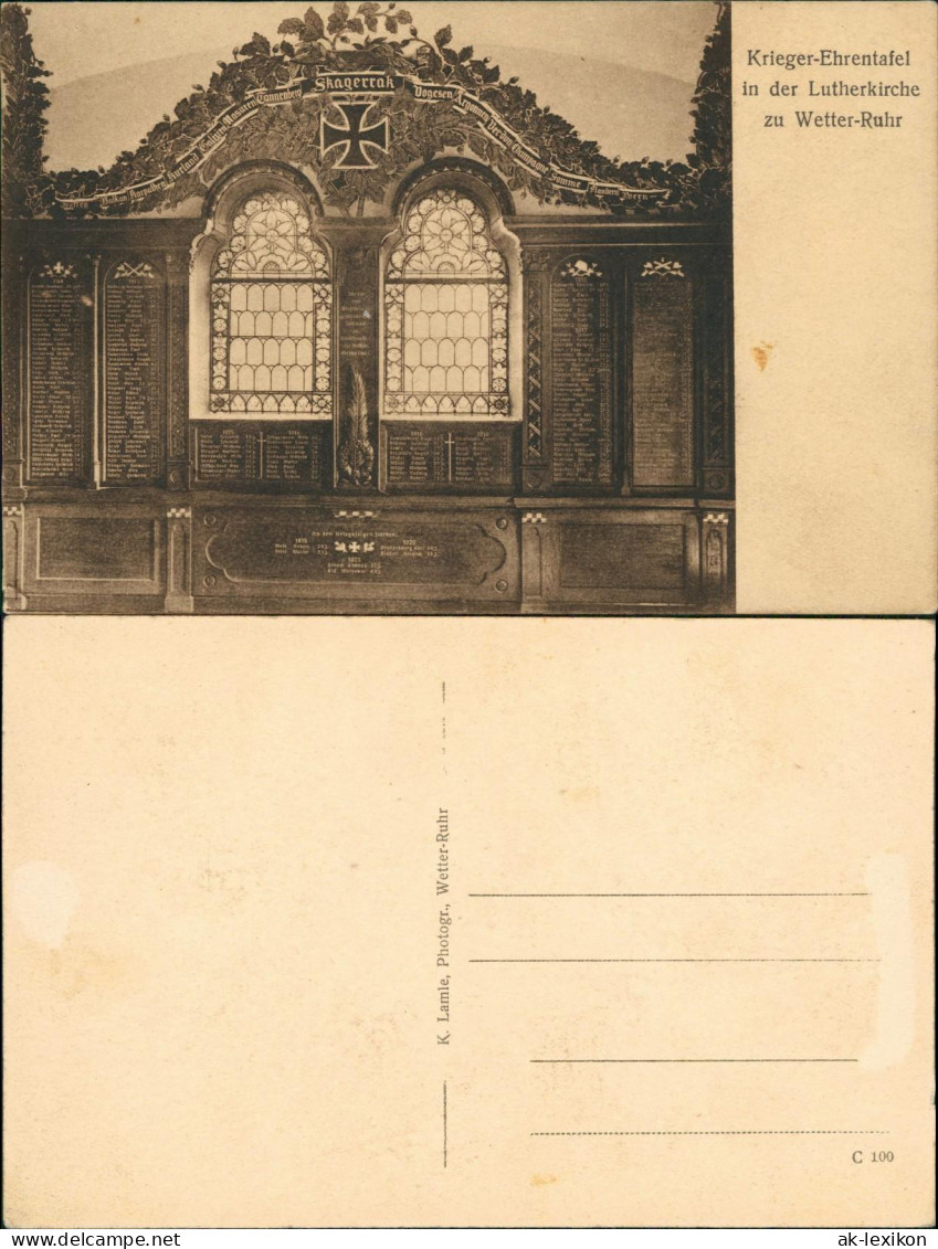Ansichtskarte Wetter (Ruhr) Krieger-Ehrentafel In Der Lutherkirche 1922 - Wetter