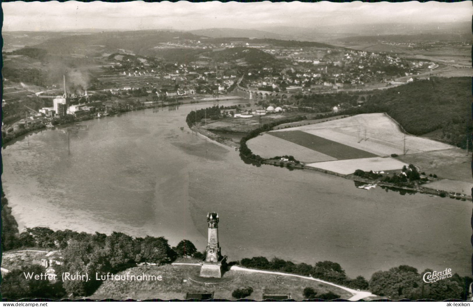Ansichtskarte Wetter (Ruhr) Luftbild: Industrieanlage, Aussichtsturm 1964 - Wetter