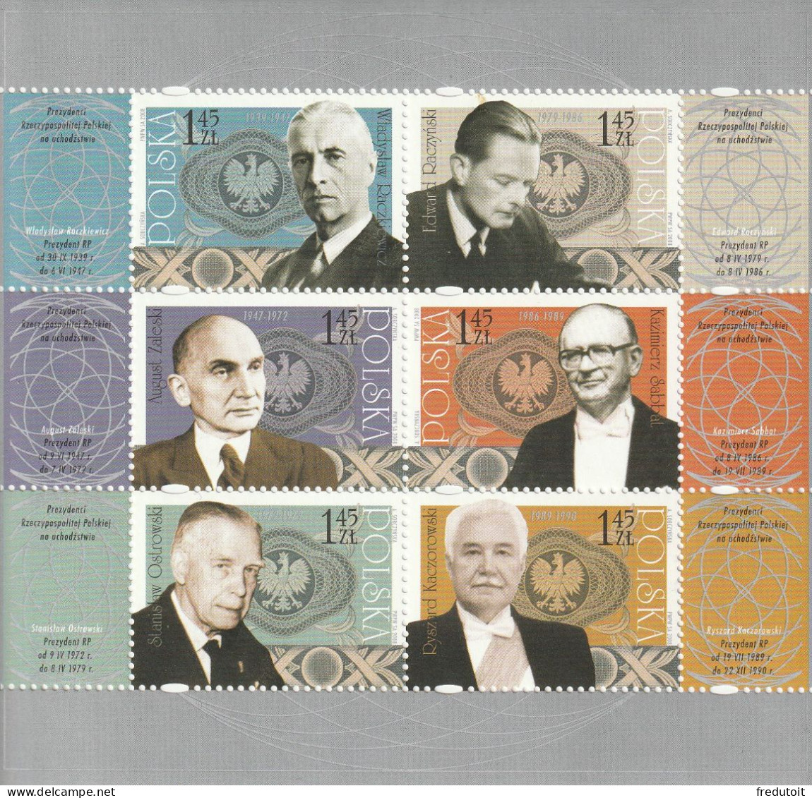 POLOGNE - N°4113/8  ** (2008) Présidents - Unused Stamps