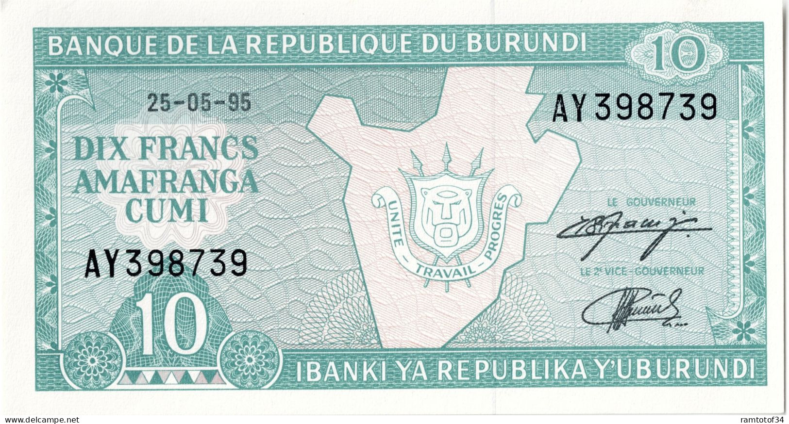 BURUNDI - 10 Francs 1995 UNC - Burundi