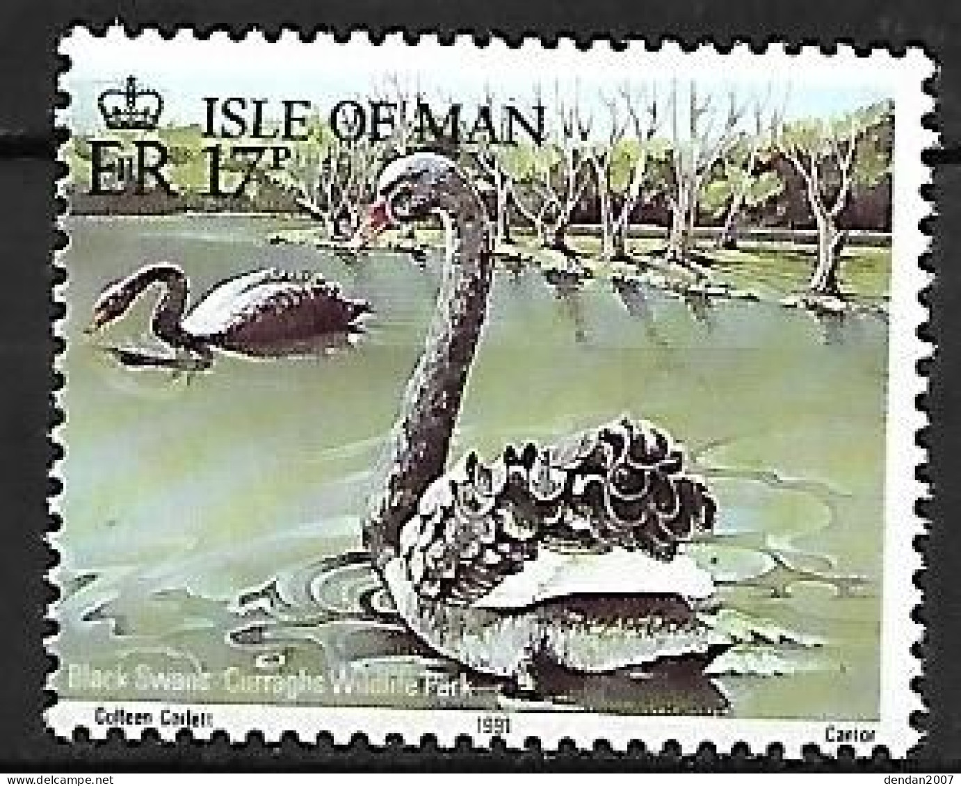 Isle Of Man - MNH ** 1991 :  Black Swan  -  Cygnus Atratus - Swans