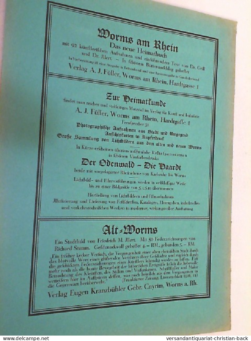 1. Band, Heft 2 + 3, 1926. Der Wormsgau. Zeitschrift Des Altertumsvereins Der Direktion Der Städt. Sammlungen - Sonstige & Ohne Zuordnung