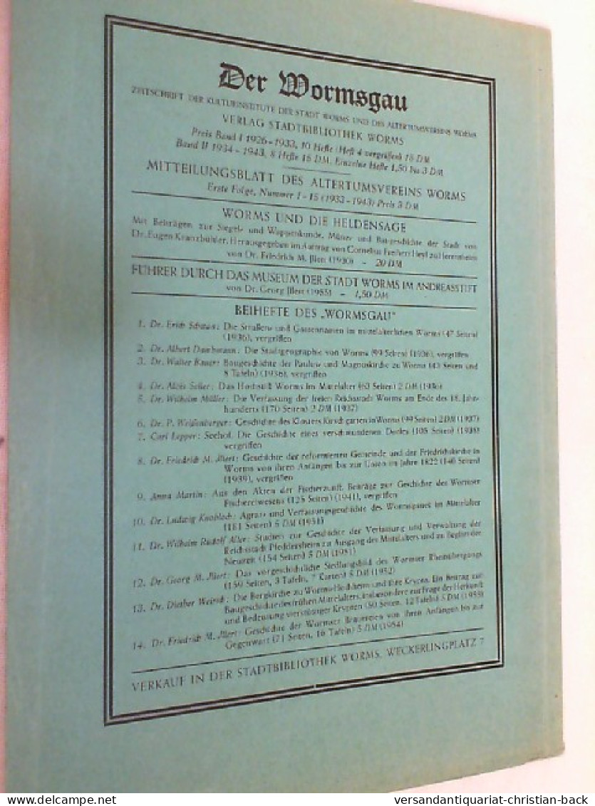 Der Wormsgau - Den Teilnehmern Der Tagung Des West Und Süddeutschen Verbandes Für Altertumsforschung Vom 1. - Sonstige & Ohne Zuordnung