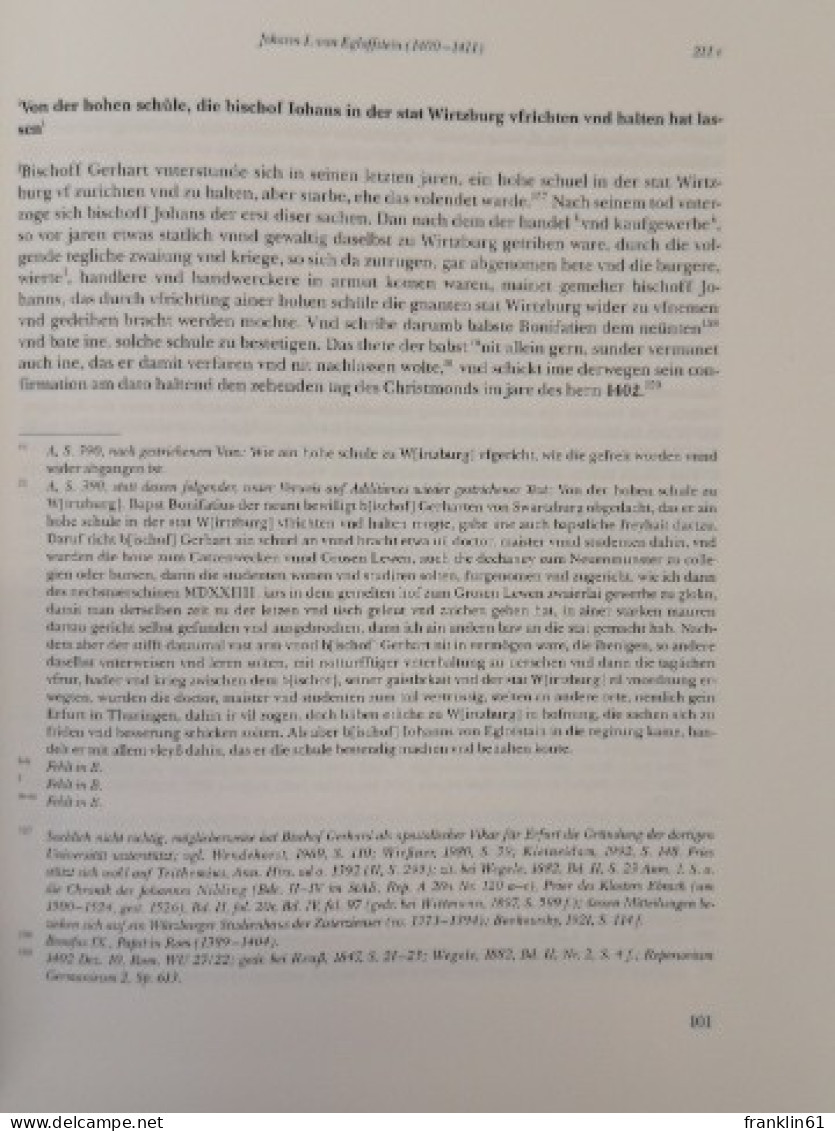 Lorenz Fries. Chronik der Bischöfe von Würzburg 742 - 1495. Band III. Von Gerhard von Schwarzburg bis Johann
