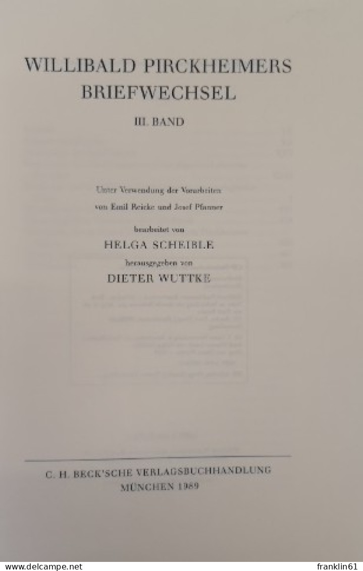 Willibald Pirckheimers Briefwechsel. III. Band. - 4. Neuzeit (1789-1914)