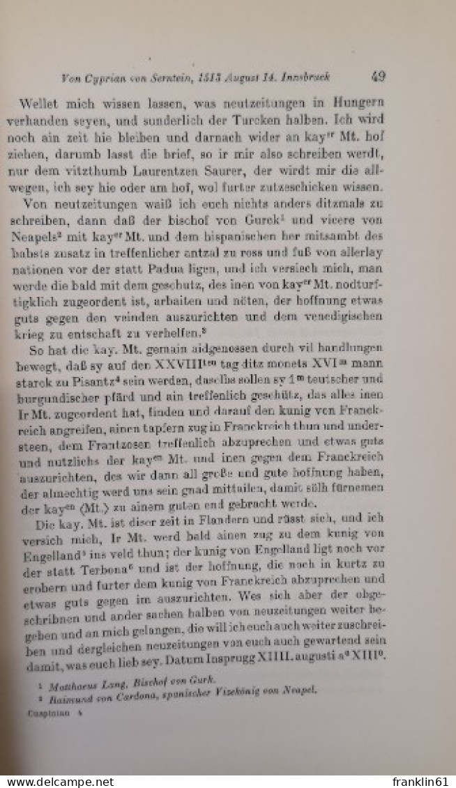 Johann Cuspinians Briefwechsel. - 4. Neuzeit (1789-1914)