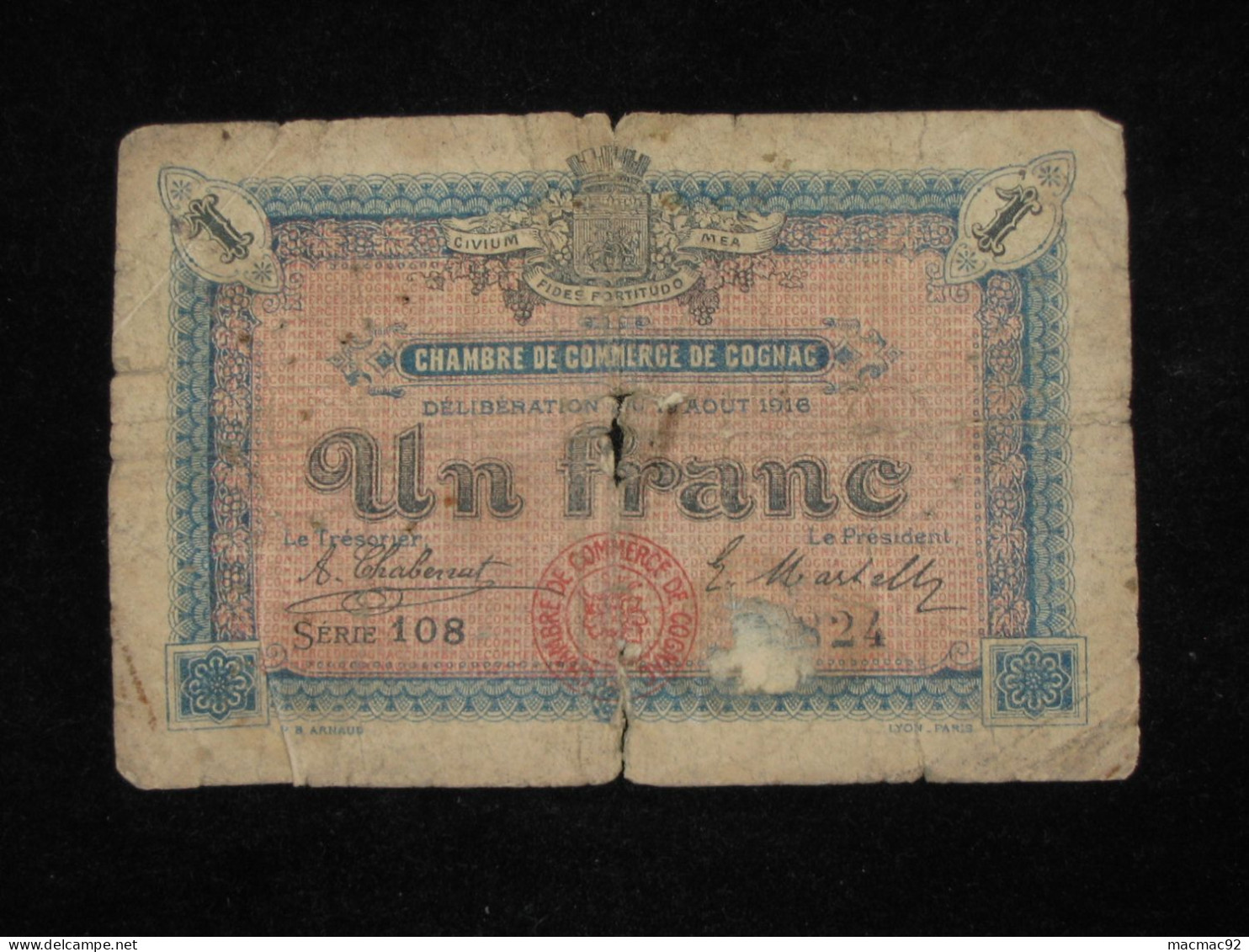 1 Franc Chambre De Commerce De COGNAC  1921  **** EN ACHAT IMMEDIAT **** - Chambre De Commerce