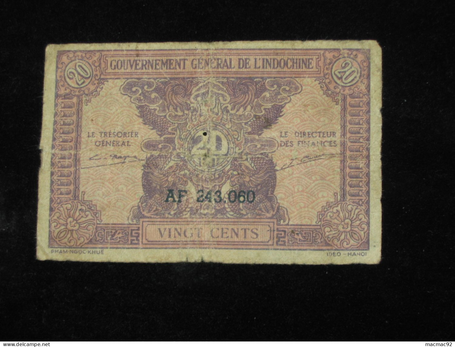 INDOCHINE 20 Vingt Cents 1942 - Gouvernement Général De L'Indochine  **** EN ACHAT IMMEDIAT **** - Indochina