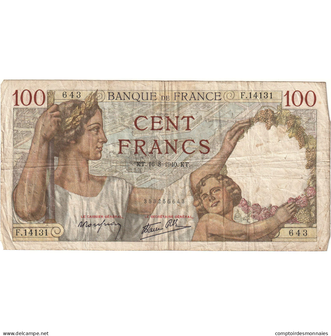 France, 100 Francs, Sully, 1940, F.14131 643, TB, Fayette:26.52, KM:94 - 100 F 1939-1942 ''Sully''