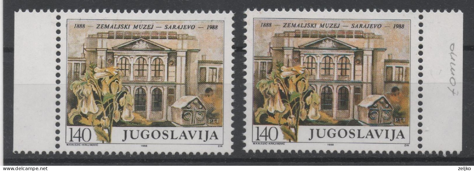 Yugoslavia, Error, MNH, 1988, Different Color,  Michel 2297 Sarajevo - Non Dentelés, épreuves & Variétés