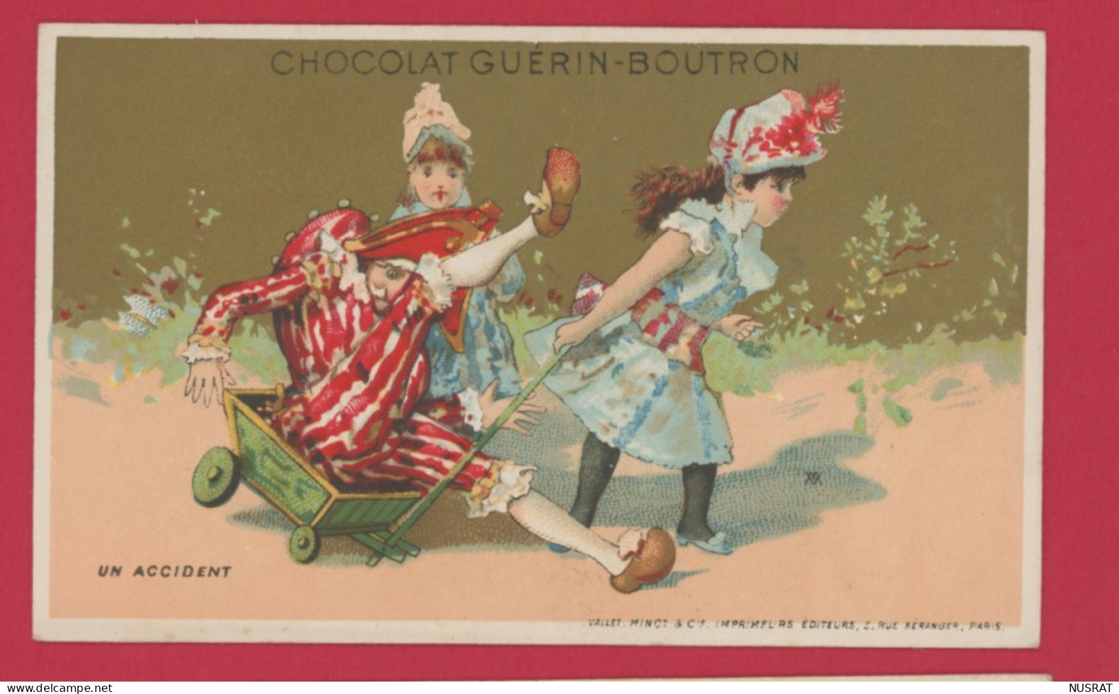 Chocolat Guérin Boutron, Jolie Chromo Lith. Vallet Minot, Fillettes, Polichinelle, Un Accident - Guerin Boutron