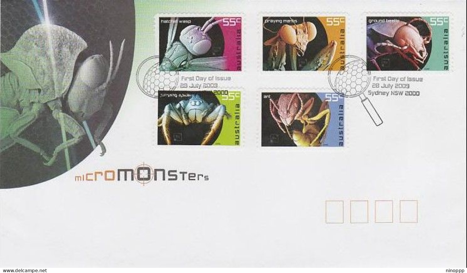 Australia 2009 Micromonsters Self Adhesive FDC - Postmark Collection