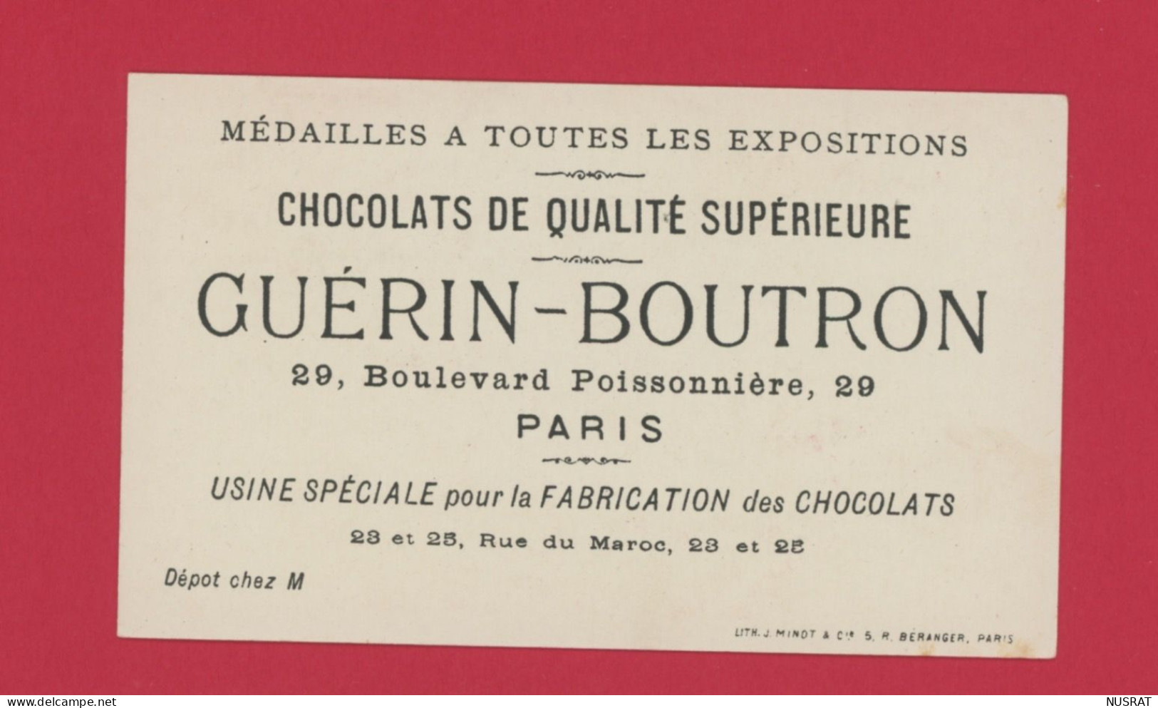 Chocolat Guérin Boutron, Jolie Chromo Lith. J. Minot, Marchande De Pommes De Terre Frites - Guérin-Boutron