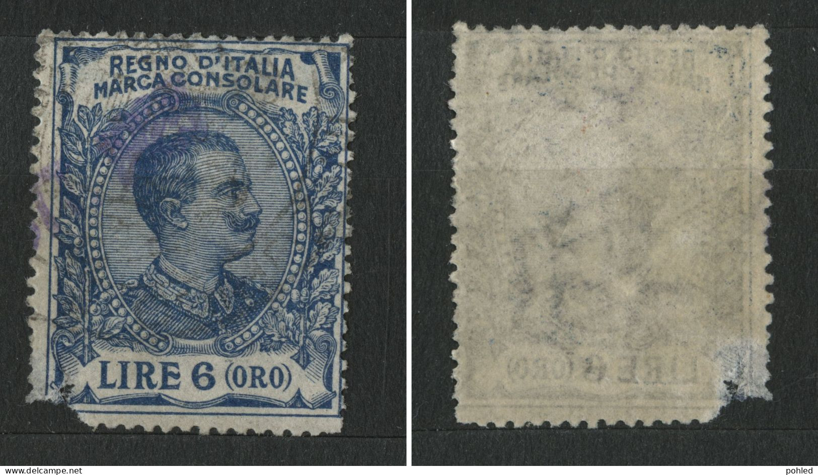01062*ITALIA*ITALY*MARCA CONSOLARE*REVENUE STAMP*LIRE 6 (ORO) - Revenue Stamps